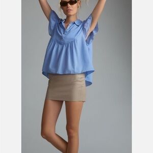 Pilcro Light Blue Flutter-Sleeve Peasant Top